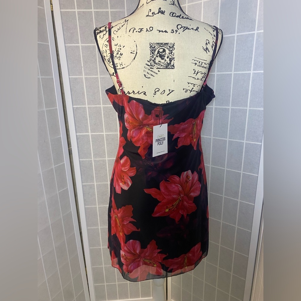 NWT PRINCESS POLLY Kellers Mini Dress Black / Floral - Picture 6 of 7